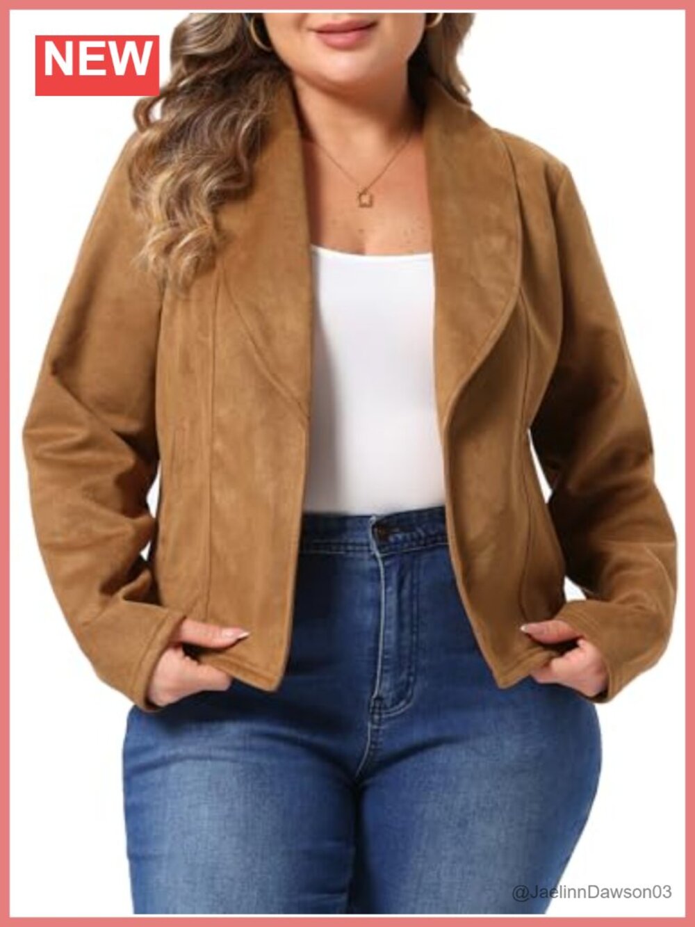Plus Size Faux Suede Open Front Cropped Jacket Waterfall Collar Lightweight